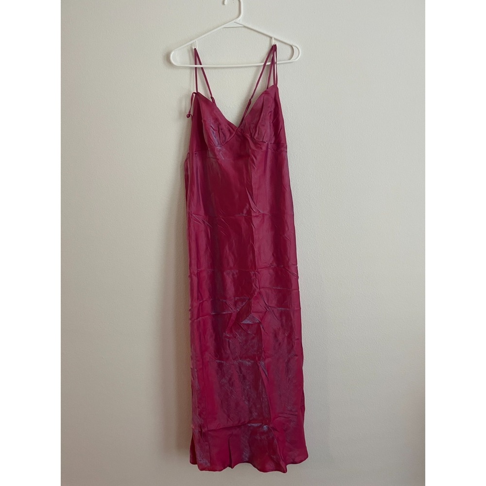 Wild Fable Iridescent Maxi Slip Dress Womens Large Pink Spaghetti Strap Back Zip